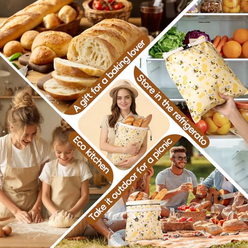 2 Pack Beeswax Bread Bags for Sourdough, Reusable Cotton Linen Bread Storage Bags for Homemade Bread, XL 17'' x 13'', Roll-Up Closure, Freezer Safe - color: Regular Buckle