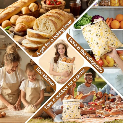 2 Pack Beeswax Bread Bags for Sourdough, Reusable Cotton Linen Bread Storage Bags for Homemade Bread, XL 17'' x 13'', Roll-Up Closure, Freezer Safe - color: Regular Buckle