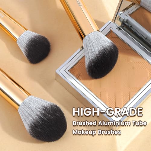 MAANGE 13 PCS Makeup Brushes Travel Make Up Brushes Premium Synthetic Powder Concealers Brushes Professional Makeup Brush Set with Case (Gold Silver) - color: Gold Silver