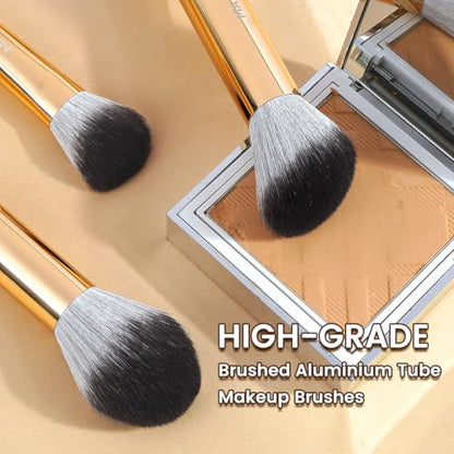 MAANGE 13 PCS Makeup Brushes Travel Make Up Brushes Premium Synthetic Powder Concealers Brushes Professional Makeup Brush Set with Case (Gold Silver) - color: Gold Silver