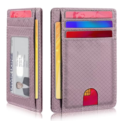 Artpaxy Slim Wallet for Men & Women, Minimalist Front Pocket Card Holder for Travel, RFID Blocking, Water Resistant Nylon Wallet for ID & Cash & Credit Card - color: Lilac Pink
