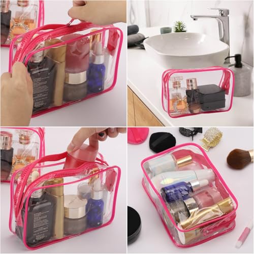 Tbestmax 10 Pcs Clear Cosmetic Bags Small Makeup Bags Portable Waterproof Travel Toiletry Bags Organizer Rose Red, 7.5"x 4.8"x 2.3" - color: Medium - Rose Red