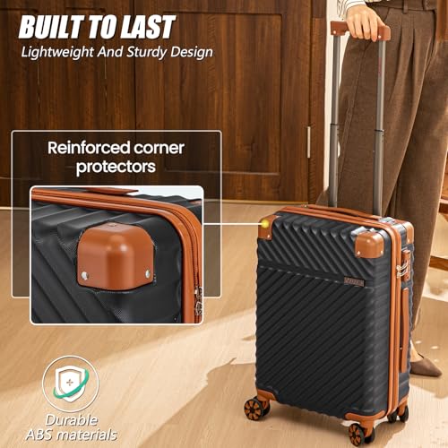 Cosbarn Carry On Luggage 22x14x9 Airline Approved, Hardside 20 Inch Carry on Suitcases with Wheels, Hard Shell ABS Lightweight Carry on Luggage Set, Travel Suitcase Set with TSA Lock, Black - color: Black, size: 3 Piece Sets (20/BP/TB)