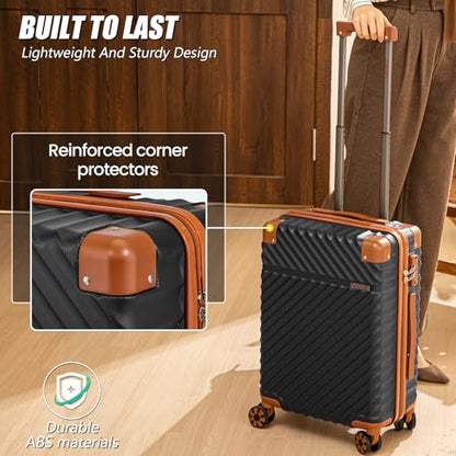Cosbarn Carry On Luggage 22x14x9 Airline Approved, Hardside 20 Inch Carry on Suitcases with Wheels, Hard Shell ABS Lightweight Carry on Luggage Set, Travel Suitcase Set with TSA Lock, Black - color: Black, size: 3 Piece Sets (20/BP/TB)