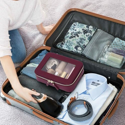 Clear Makeup Bag Set Travel Cosmetic Bag and Toiletry Bag Women's Purse Pouch Cosmetic Stroage Organizer Case with Zipper Car Essentials (Burgundy, M+Mini) - color: Burgundy, size: M+Mini