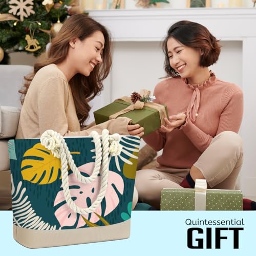 Fokongna Tote Bag For Women, Beach Bag Best Friend Travel Birthday Gifts, Travel Parties Vacation Shopping Essentials - color: Monstera Leaf Tropical