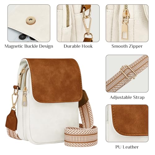 Fashion Small Crossbody Bags for Women Trendy Designer Cell Phone Purses Wallets with Card Holder Anti Theft Travel - color: Whitebrown