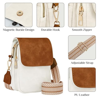 Fashion Small Crossbody Bags for Women Trendy Designer Cell Phone Purses Wallets with Card Holder Anti Theft Travel - color: Whitebrown