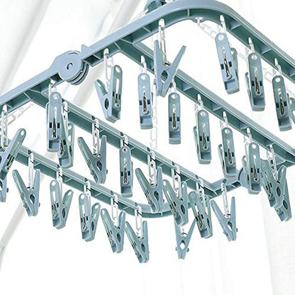 Clip and Drip Hanger Clothes Hanger Drying Rack 32 Clips (Light Blue) - color: Light Blue