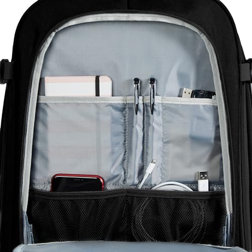 Amazon Basics Travel Backpack,Carry-On with Laptop Compartment, 1.55 cu. ft. Capacity,Expandable for 10% Extra Space,Convertible Backpack & Shoulder Bag,Multiple Pockets,13.8"W x 21.5"H x 9.5"D, Black - color: Black