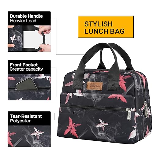 HOMESPON Insulated Lunch Bag for Women Men Lunch Box Cooler Lunch Tote for Work Picnic (Pink Flowers) - color: Pink Flowers