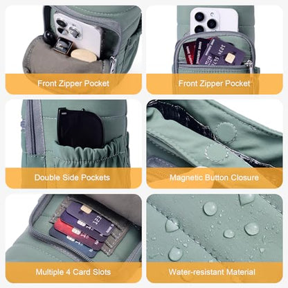 Water Bottle Bag 40 oz Crossbody Bag Insulated Carrier Purse Holder for Walking Hiking with Adjustable Strap - color: Light green