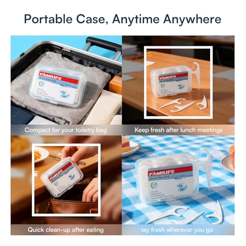 FAMILIFE Floss Picks, 240 Count Unflavored Dental Floss Cleaner, Tooth Picks Flossers with 4 Travel Handy Cases, Helps to Fight Tooth Decay and Keep Your Teeth Clean,Flossing Sticks for Family - color: White 240 Pcs
