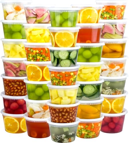 Dipoo 60 Sets (120-Piece) Deli Containers with Lids 16 oz, Leak-Proof & BPA Free Airtight Takeout Plastic Food Storage Containers for Soup, Freezer/Microwave/Dishwasher Safe - size: 16 oz - 60 Sets