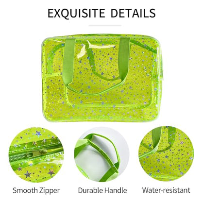 Yellow Star Large Cosmetic Bag and Travel Pouch with Handle,Durable Material,Zipper Design-Ideal for Makeup,Travel Essentials - color: Fluorescent Yellow
