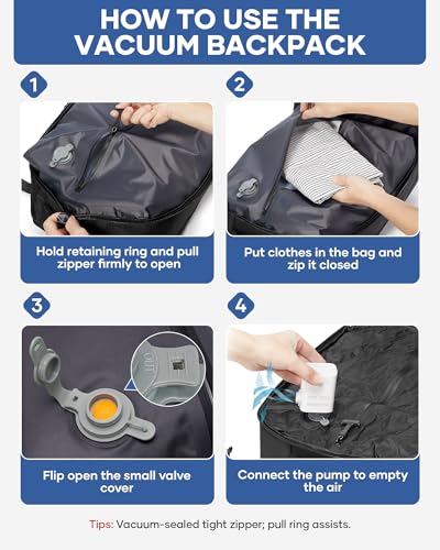 Vacuum Backpack Travel with Pump,Large Travel Backpack with Vacuum System,Mochila compresion al vacio,Flight Approved 18x14x8,Waterproof Carry on Personal Item Laptop Backpacks,Black - color: A1-black-with Pump