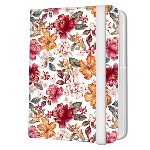Passport Holder for Travel Essentials, Leather RFID Blocking Passport Wallet Cover Case, Cute Passport Book Holders for Women and Men Luxury Red Flowers - color: Luxury Red Flowers