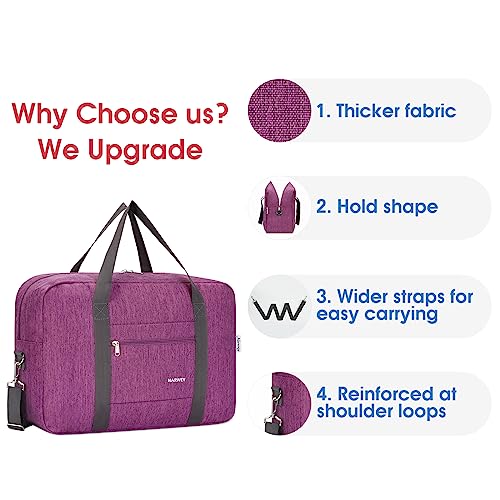 For Spirit Airlines Personal Item Bag Foldable Travel Duffel Bag Tote Carry on Luggage Duffle Overnight for Women and Men - color: 3112-Thick Series Dark Purple (with Shoulder Strap)