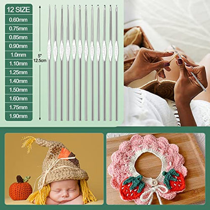 Aeelike Crochet Kits for Beginners with Yarn, Learn to Crochet Set Included Crochet Hooks Supplies DIY Tools,Crocheting Kit for Adults Kids with Portable Green Leaves Bag - color: green leaves