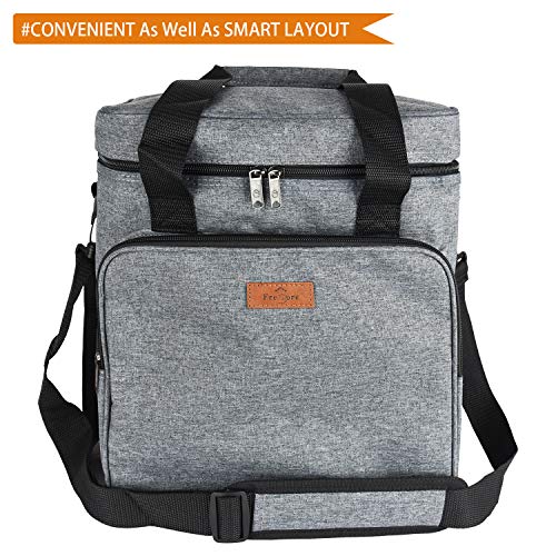 Freshore® Insulated Wine Carrier 6 Bottle Bag Tote Removable Padded Divider Cooler - Portable Travel Carrying Canvas Case Adjustable Shoulder Strap - (Space Grey)