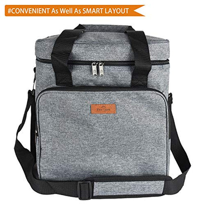 Freshore® Insulated Wine Carrier 6 Bottle Bag Tote Removable Padded Divider Cooler - Portable Travel Carrying Canvas Case Adjustable Shoulder Strap - (Space Grey)