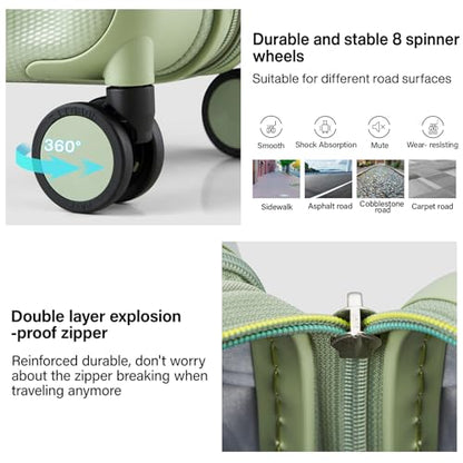 Hanke Expandable Hardshell Luggage Sets 3 piece Carry on Luggage with Wheels Suitcases Lightweight Checked Travel Luggage Rolling Large Suitcase Travel Luggage Bag Woman Men 20/24/29Inch(Bamboo Green) - color: Bamboo Green, size: Expandable 3 Piece Set（20