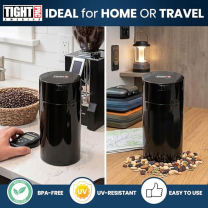 Tightvac 3 to 12 Ounces Airtight Smell Proof Container - Patented Vacuum Seal, Storage for Coffee, Herbs, Tea, Spices, Dry Goods - Odor Resistant Vacuum Jar, Black - color: Black