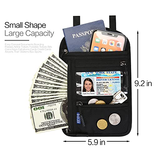 Neck Wallet Lightweight RFID Blocking Waterproof Travel Pouch Passport Wallets for Women Men - color: Small-Black