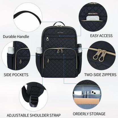 KROSER Laptop Backpack 15.6 Inch Stylish Daypack with USB Charging Port, Water-repellent Nylon Backpack Backpack for Travel/Business/Women/Black - color: Quilted Black