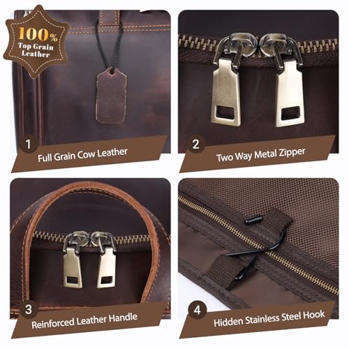 Toiletry Bag for Men Women, Travel Hanging Dopp Kit Organizer, Full Grain Leather Large Shaving Cosmetic Essentials, Gifts for Husband/Dad/Business Traveler, Fits Most Standard Bathroom Toiletries - color: DarkBrown