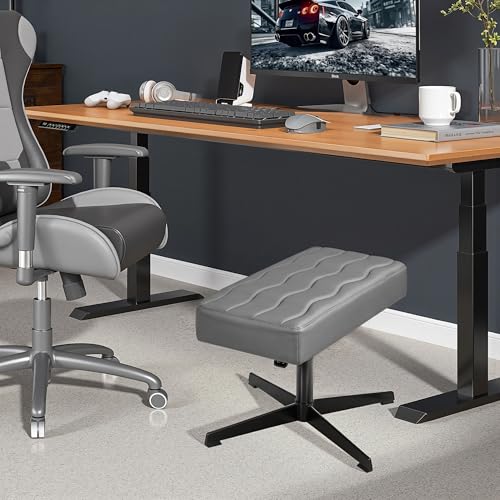 VECELO Under Desk Footrest, PU Ergonomic Foot Rest with Comfort Padding, Height Adjustable for Relieving Leg Pain, Stiffness, and etc, Gray - color: Gray