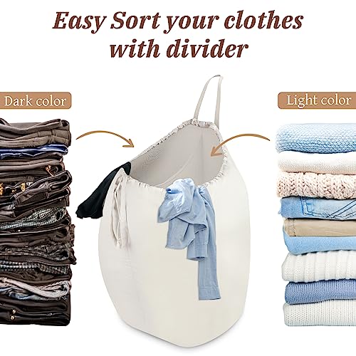 MCleanPin 87L Washable Laundry Bag with Handles, Travel Laundry Bag with Build in Divider, Beige with Divider - color: Beige with Divider