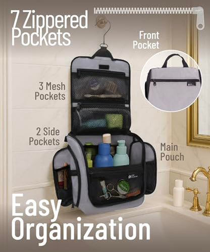 D&D Wanderlust D&D Hanging Travel Toiletry Bag for Men and Women – Cosmetics, Makeup and Toiletries Organizer Kit with 10 Compartments - color: Light Gray