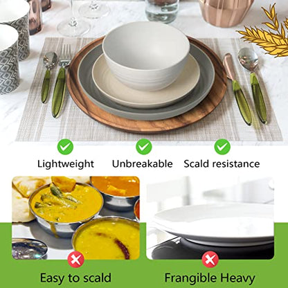 Teivio 32-Piece Kitchen Plastic Wheat Straw Dinnerware Set, Service for 8, Dinner Plates, Dessert Plate, Cereal Bowls, Cups, Unbreakable Colorful Plastic Outdoor Camping Dishes, Gray Stone - color: Gray Stone