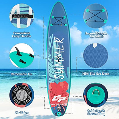 Goplus Inflatable Stand up Paddle Board, 10'/10.5'/11' SUP 6" Thick with Premium Accessories, Adjustable Aluminum Paddle, Leash, Carry Bag, Hand Pump, Removable Fin, ISUP for Adults - size: 11 FT, style: Green