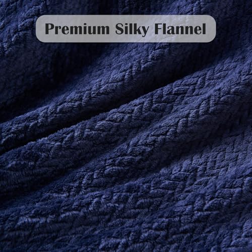 NEWCOSPLAY Super Soft Twin Blanket Dark Navy Premium Silky Flannel Fleece Leaves Pattern Lightweight Bed Blanket All Season Use (Dark Navy, Twin(60"x80")) - color: Dark Navy, size: Twin(60"x80")