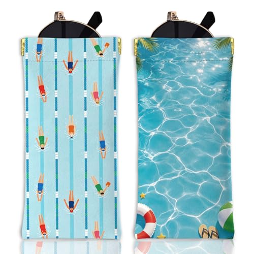 GLOBLELAND 2 Pcs Summer Soft PU Leather Glasses Bag for Sunglasses Watches Phones Makeup Brushes - color: Swimming Pool