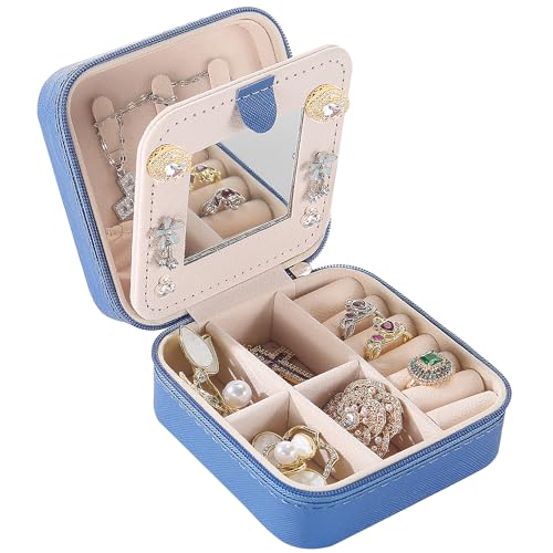 KElofoN Travel jewelry case Travel jewelry box Travel Jewelry Organizer Small Jewelry Organizer Box Gift for Girls Women with Mirror(Deep blue) - color: Deep blue