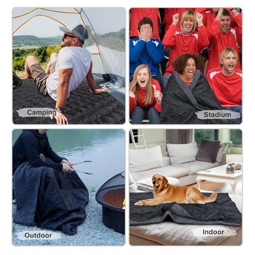 REDCAMP 71"x 59" Waterproof Outdoor Camping Blanket with Sherpa Lining, Cold Weather Warm Blanket Windproof for Camping Stadium, Hiking, Trip Machine Washable - color: Black/59''x71''