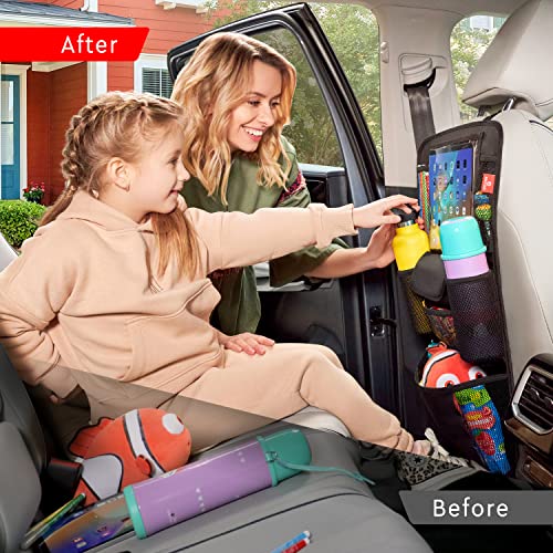 Helteko Car Seat Organizer, Ultra Version Kids Backseat Car Organizers and Storage, Waterproof Back Seat Protector Kick Mats with Tablet Holder 12" Car Accessories Interior, Black 2 Pack - color: Black, size: 2 Pack
