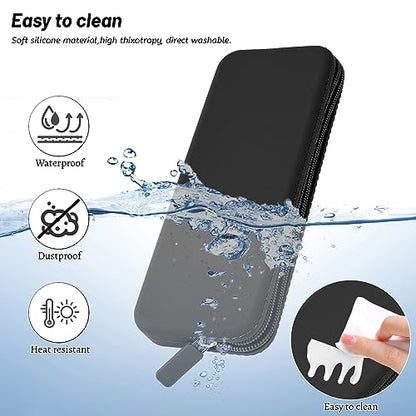 Sakolla Travel Makeup Brush Holder, Silicone Makeup Brush Bag with Zipper Closure, Makeup Brushes Organizer Case Washable Makeup Pouch Holder Case for Daily, Work, Essentials（Black） - color: Regular Black
