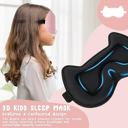 Kids Sleep Mask Eye Mask: 3D Contoured Cup Sleeping Masks, Blindfold with Adjustable Strap, Kids Eye Cover for Boys, Girls, Teens, Pressure-Free with Memory Foam Face Mask for Sleeping (Pink) - color: Pink