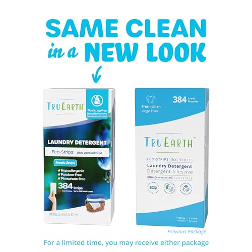 Tru Earth Compact Dry Laundry Detergent Sheets, Bulk, up to 768 Loads (384 Count) - Paraben-Free - Original Eco-Strip Liquidless Detergent, Travel Sheets - Fresh Linen - size: 384 Count (Pack of 1)