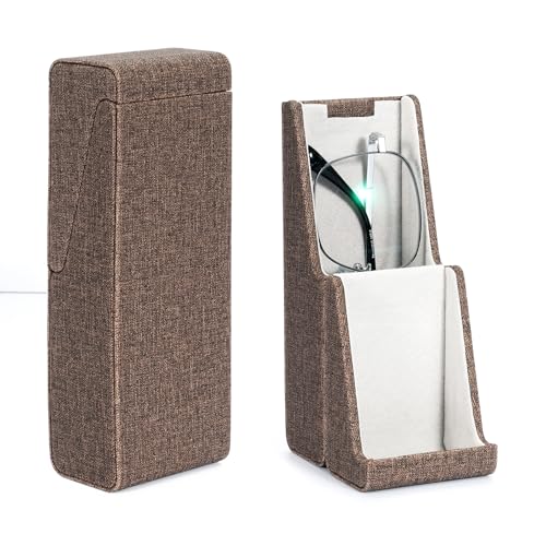 Vemiss Flip-top Glasses Case, Bracket Type Hard Shell Eyeglasses Holder for Women Men - color: A-brown