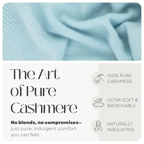 Velanio Cashmere 100% Cashmere Knitted Wrap Pashmina Shawl Extra Large Scarf Stole for Women Travel - color: Blue