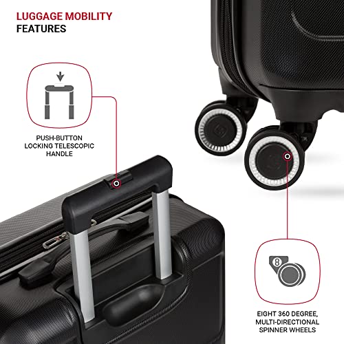 SwissGear 8090 Hardside Expandable Luggage with Spinner Wheels, Black, Checked-Medium 24-Inch - color: Black, size: Checked-Medium 24-Inch