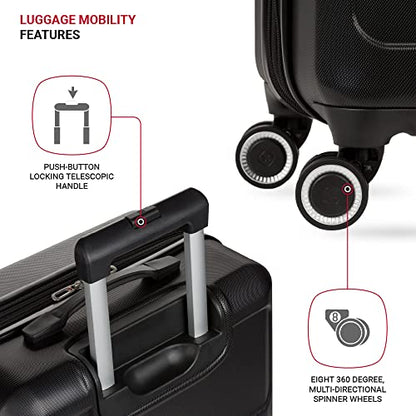 SwissGear 8090 Hardside Expandable Luggage with Spinner Wheels, Black, Checked-Medium 24-Inch - color: Black, size: Checked-Medium 24-Inch