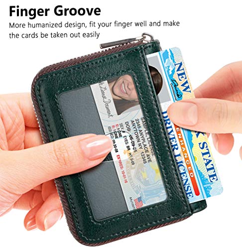 FurArt Zipper Wallet Women, RFID Blocking Credit Card Wallet, Business Card Holder, Compact Size KeyChain Wallet - color: Dark Green