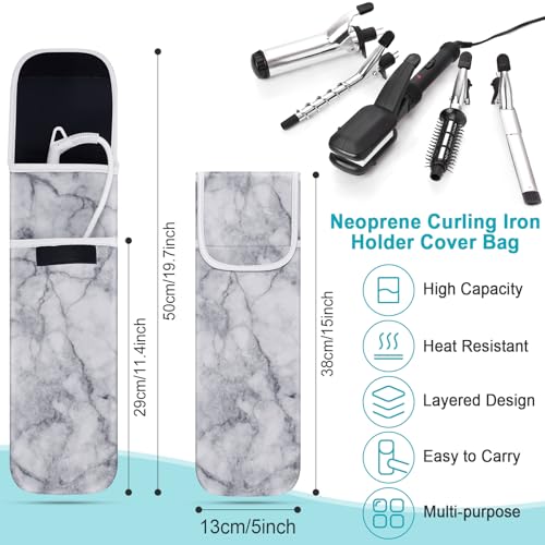 Shappy 2 Pcs Heat Resistant Hair Tools Bag Curling Iron Travel Case Cover Neoprene Flat Iron Holder Travel Case and Silicone Mat Pouch for Hot Hair Tools Storage Organizer(Marble Style) - style: Marble Style