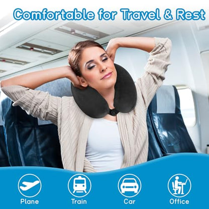 Travel Neck Pillow for Airplane, Car, Office, and Home | 100% Memory Foam U-Shaped Neck Pillow with Soft Washable Cover, Includes Travel Bag, Earplugs & Sleep Eye Mask | for Adults & Kids (Light Gray) - color: Light Gray